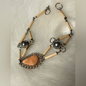 Vintage peach moonstone and bamboo bracelet